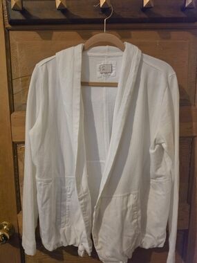 Postmark Anthropologie White Hooded Open Front Cardigan Jacket M